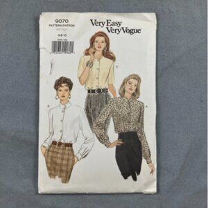 Vogue 9070 Misses Collarless Blouse Pattern Unusual Mandarin Collar Sz 6-10